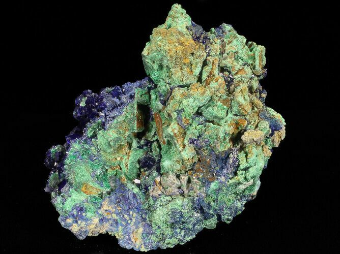 Sparkling Azurite Crystal Cluster with Malachite - Laos #69698